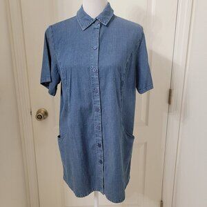 Denim & Co. Size M Blue TENCEL Button Front Tunic with Pockets, Exc. Used Cond.